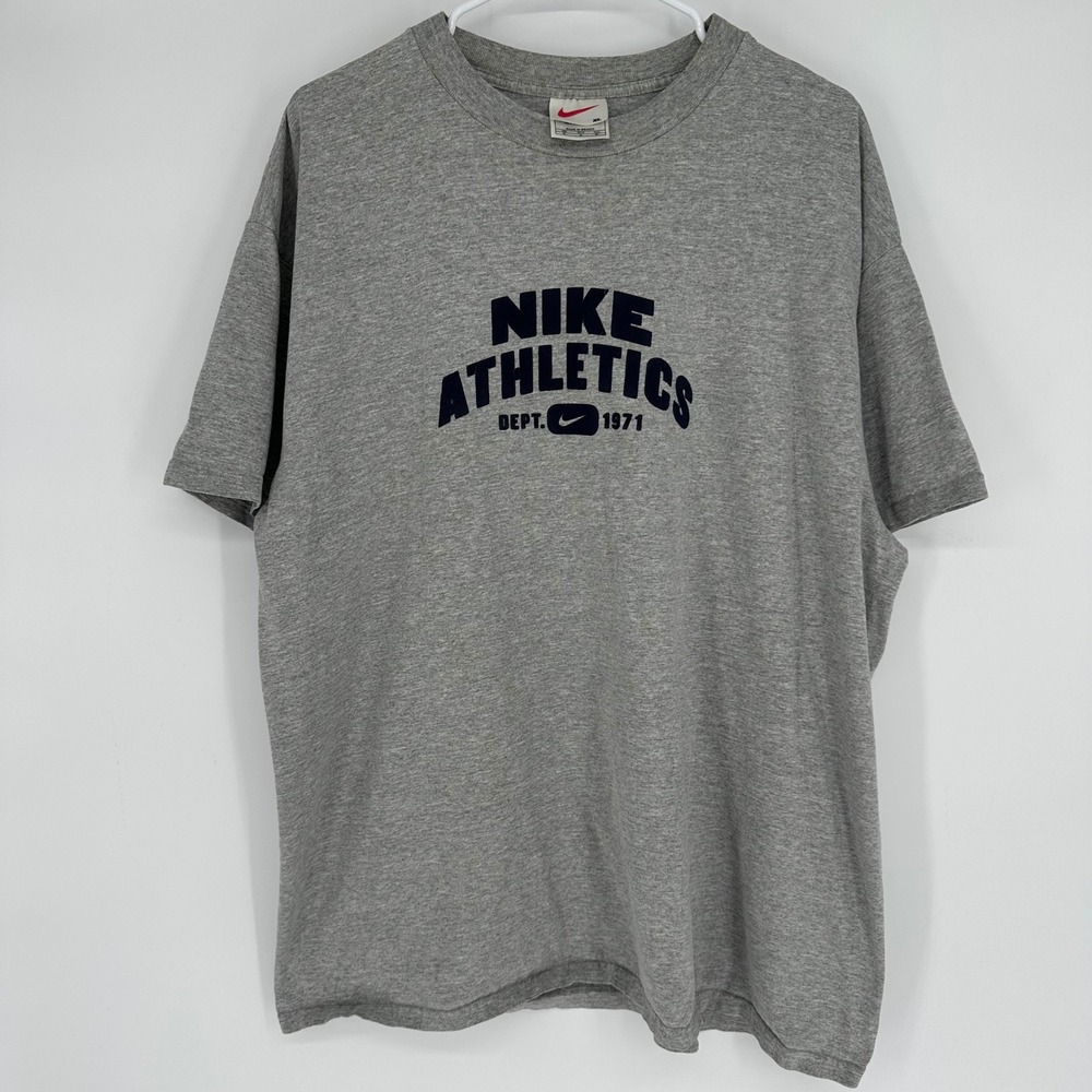 Vintage Nike Athletics Dept 1971 Graphic T-Shirt Mens XL Heather Gray Swoosh